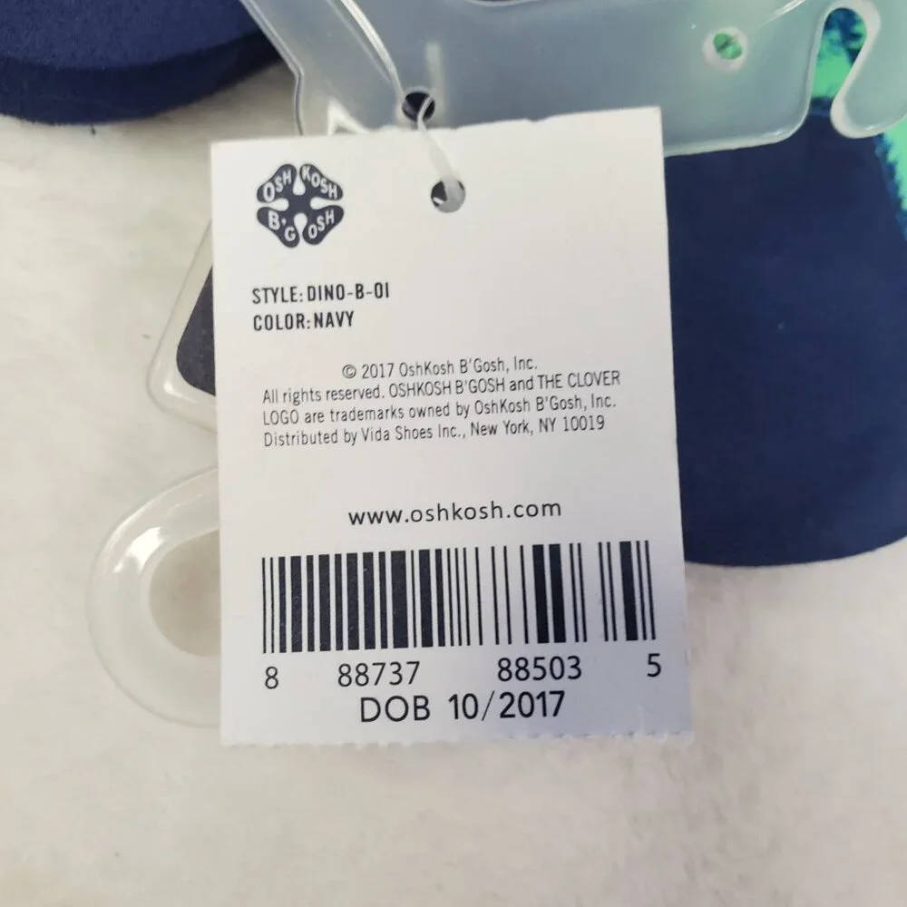 NWT OshKosh B'gosh Dinosaur Green Blue Flip Flops Kids Youth Size 2/3